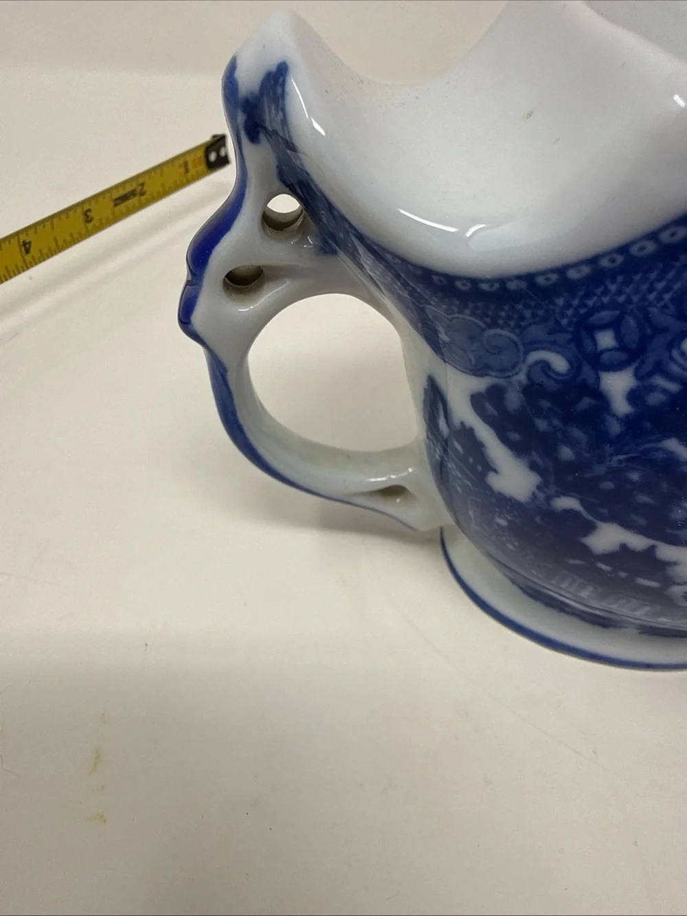 Vintage Victoria Ironstone Scuttle Shape Blue White Flow Willow Shaving Mug.